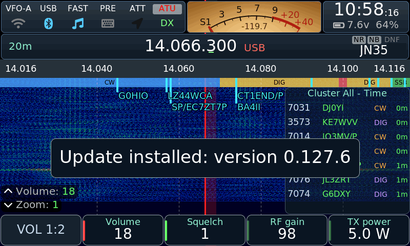 The radio: Update installed: version 0.127.6